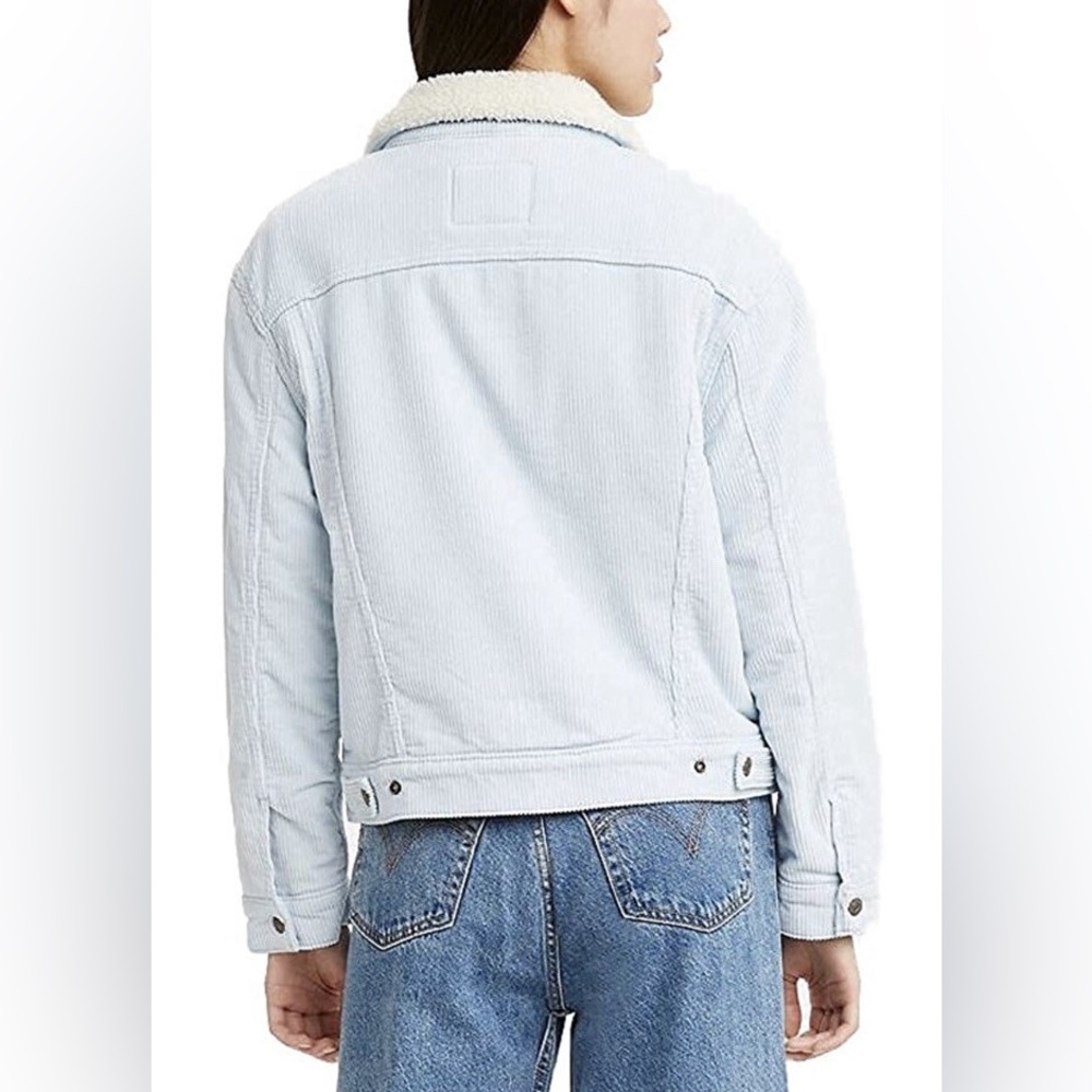 Levi’s Women’s Ex-Boyfriend Light Blue Corduroy Sherpa Trucker Jacket Size L - Picture 8 of 8